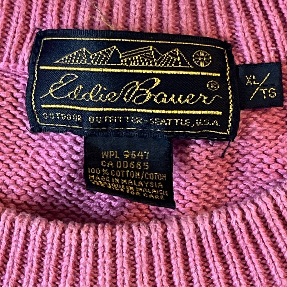 Eddie Bauer Men's XL VTG Tag Chunky Knit Crewneck Sweatshirt Mauve - Picture 2 of 11